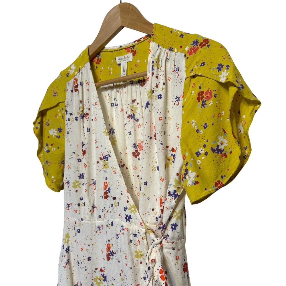 Meadow‎ Rue Anthropologie Floral Wrap Ruffle Sleeve Top Size 6 Boho Chic